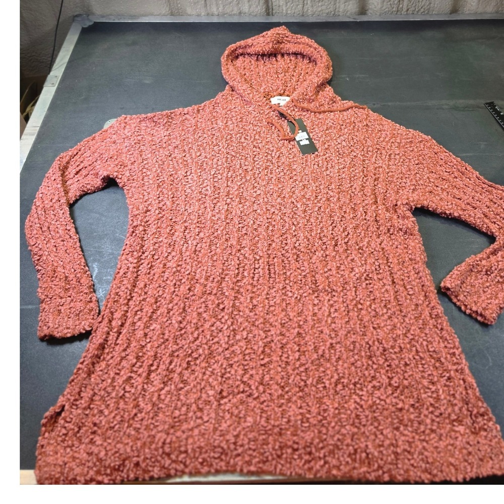 NET.153 Popcorn Knit Sweater Tunic Hoodie Terracotta Rust Cozy Lush 1X/2X NEW